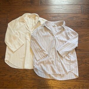Uniqlo Cream and Gray Striped Shirt